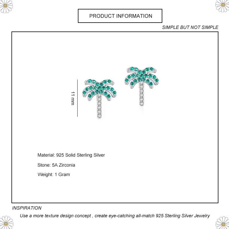 Kids 925 Silver Zirconia Coconut Tree Stud Earring 40200120 - image1
