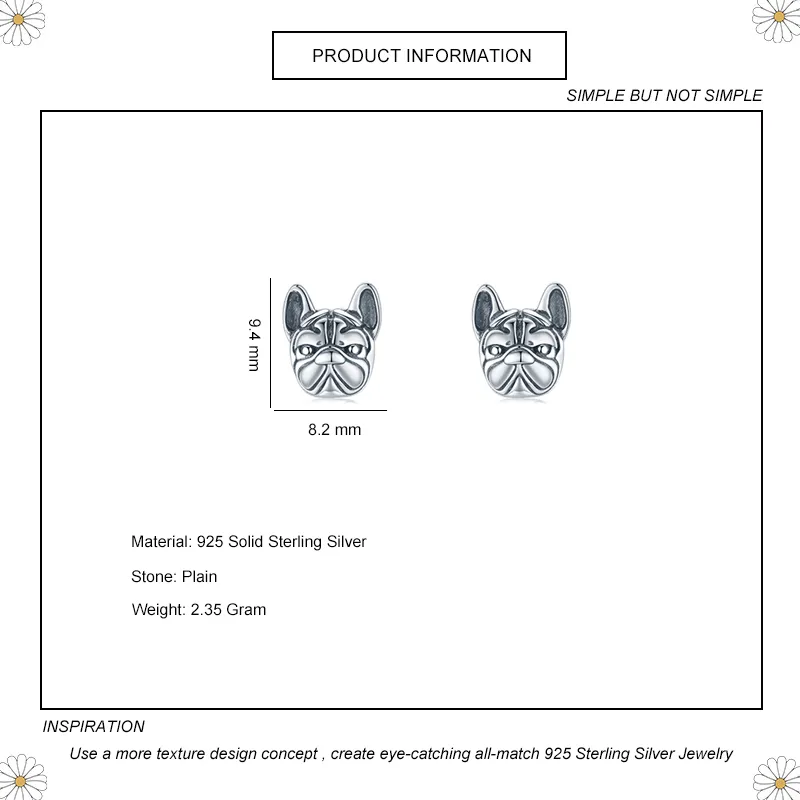 925 Sterling Silver Bulldog Stud Earring 40200121 - image1