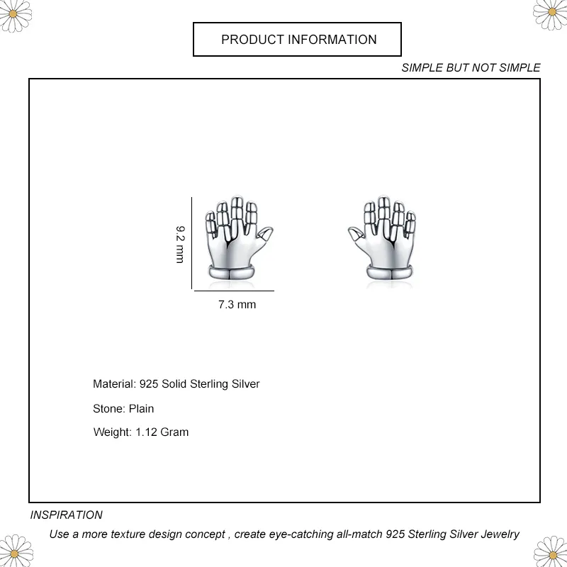 925 Sterling Silver Hand Stud Earring 40200122 - image1