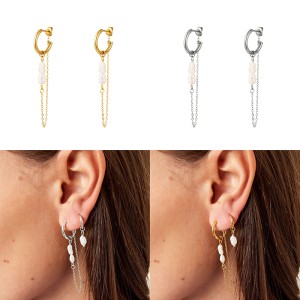 925 Sterling Silver Pearl Tassel Stud Earrings 40200127