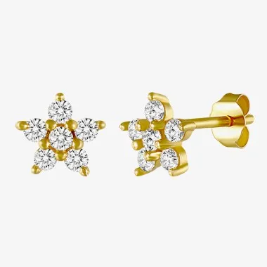 Cubic Zirconia Silver Flower Stud Earrings 40200132