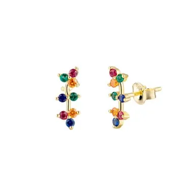 Colorful Cubic Zirconia Silver Line Stud Earrings 40200133