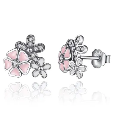 925 Sterling Silver Zirconia Flowers Stud Earrings 40200150