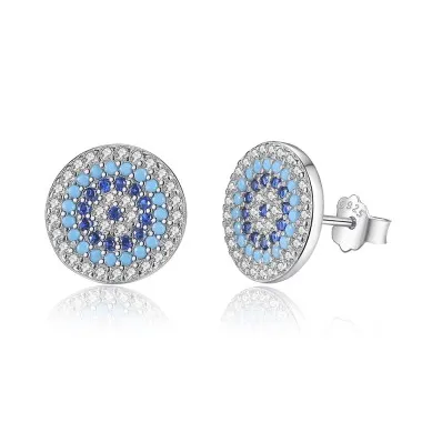 925 Sterling Silver Zirconia Lucky Eye Stud Earrings 40200152