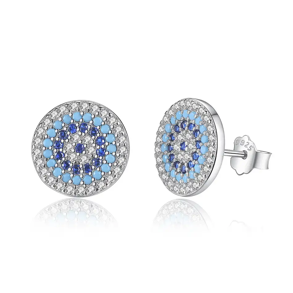 925 Sterling Silver Zirconia Lucky Eye Stud Earrings 40200152