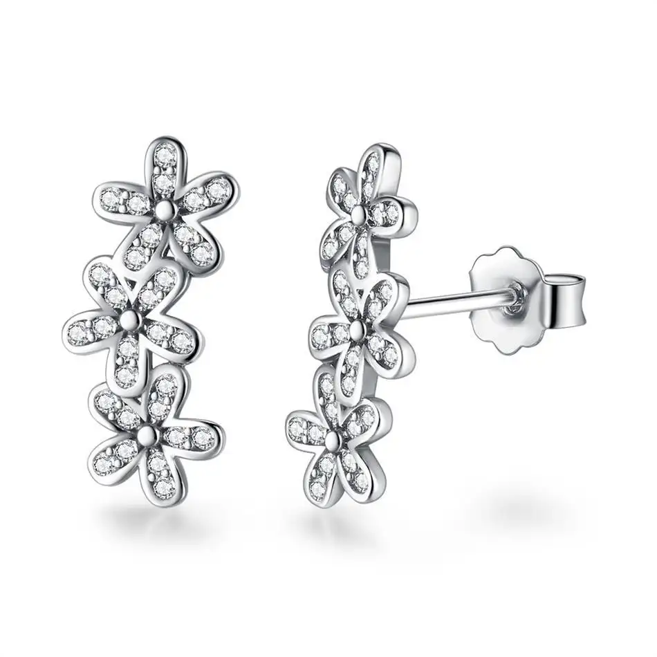 925 Sterling Silver Zirconia Flowers Stud Earrings 40200154