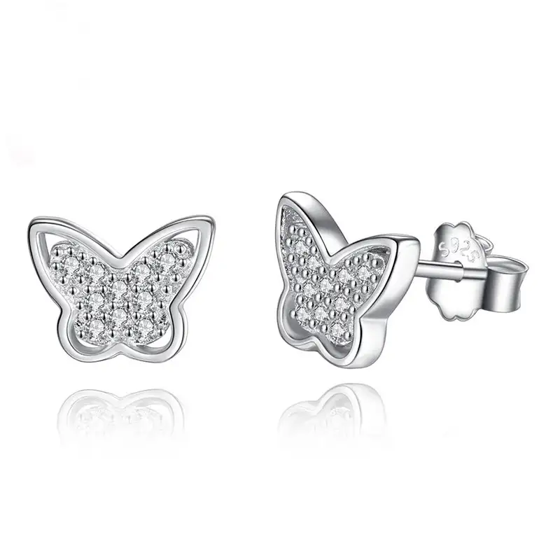 925 Sterling Silver CZ Butterfly Stud Earrings 40200157