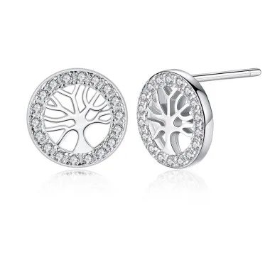 925 Sterling Silver CZ Tree Stud Earrings 40200159