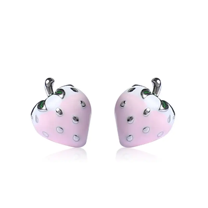 925 Sterling Silver Pink Strawberry Earrings 40200166