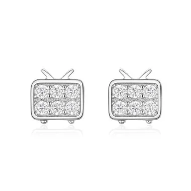 925 Sterling Silver Zirconia TV Stud Earrings 40200169