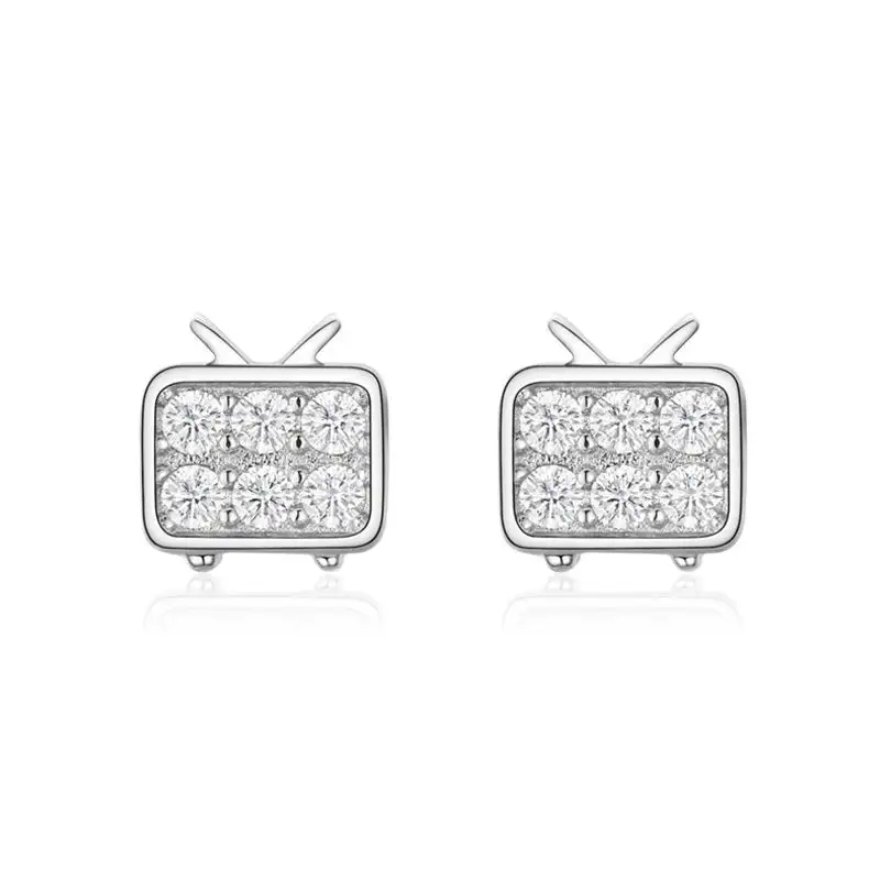 925 Sterling Silver Zirconia TV Stud Earrings 40200169