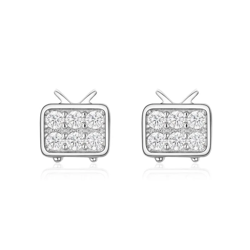 925 Sterling Silver Zirconia TV Stud Earrings 40200169