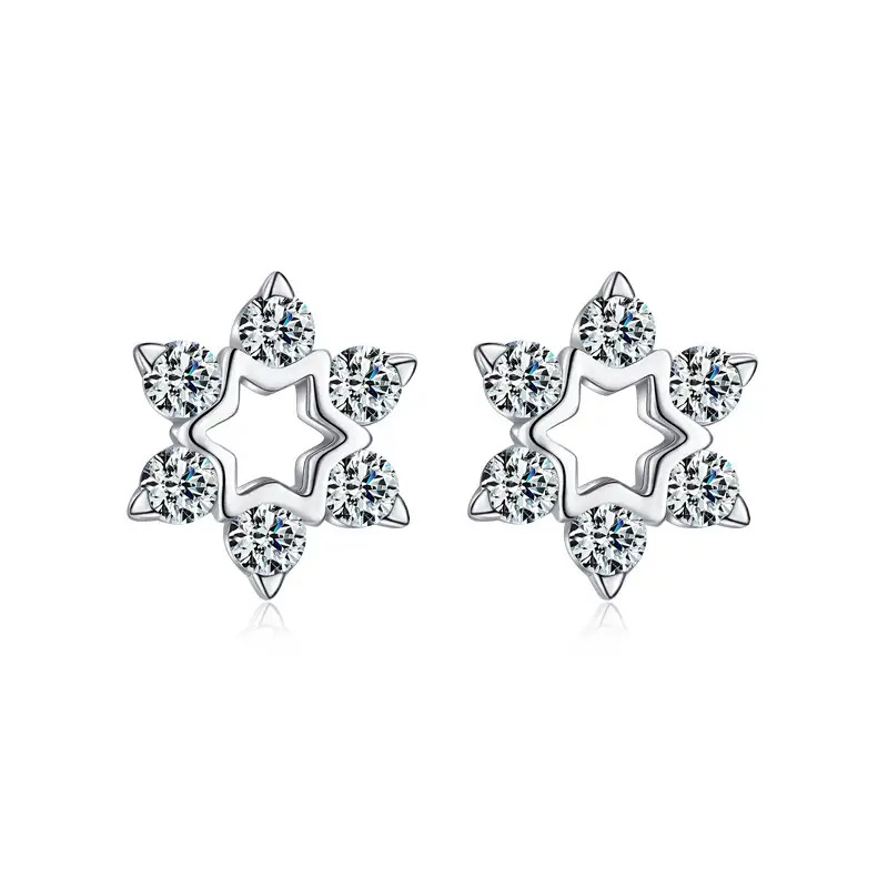 925 Sterling Silver Zirconia Flowers Stud Earrings 40200174