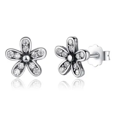 925 Sterling Silver Zirconia Flowers Stud Earrings 40200179