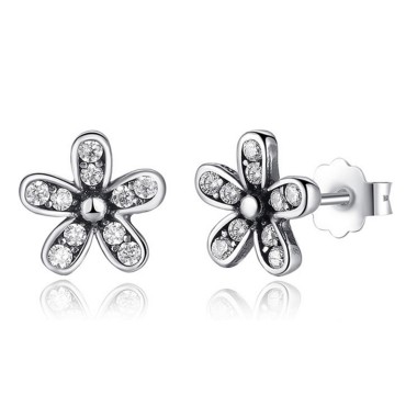925 Sterling Silver Zirconia Flowers Stud Earrings 40200179