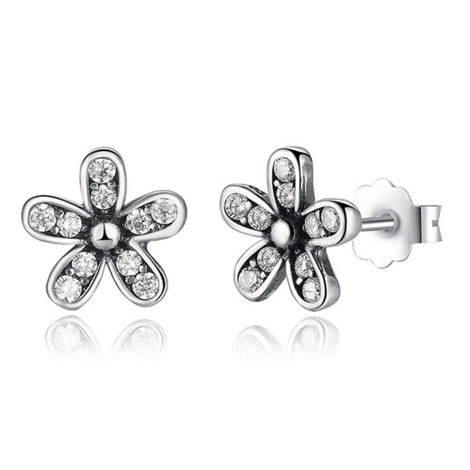 925 Sterling Silver Zirconia Flowers Stud Earrings 40200179