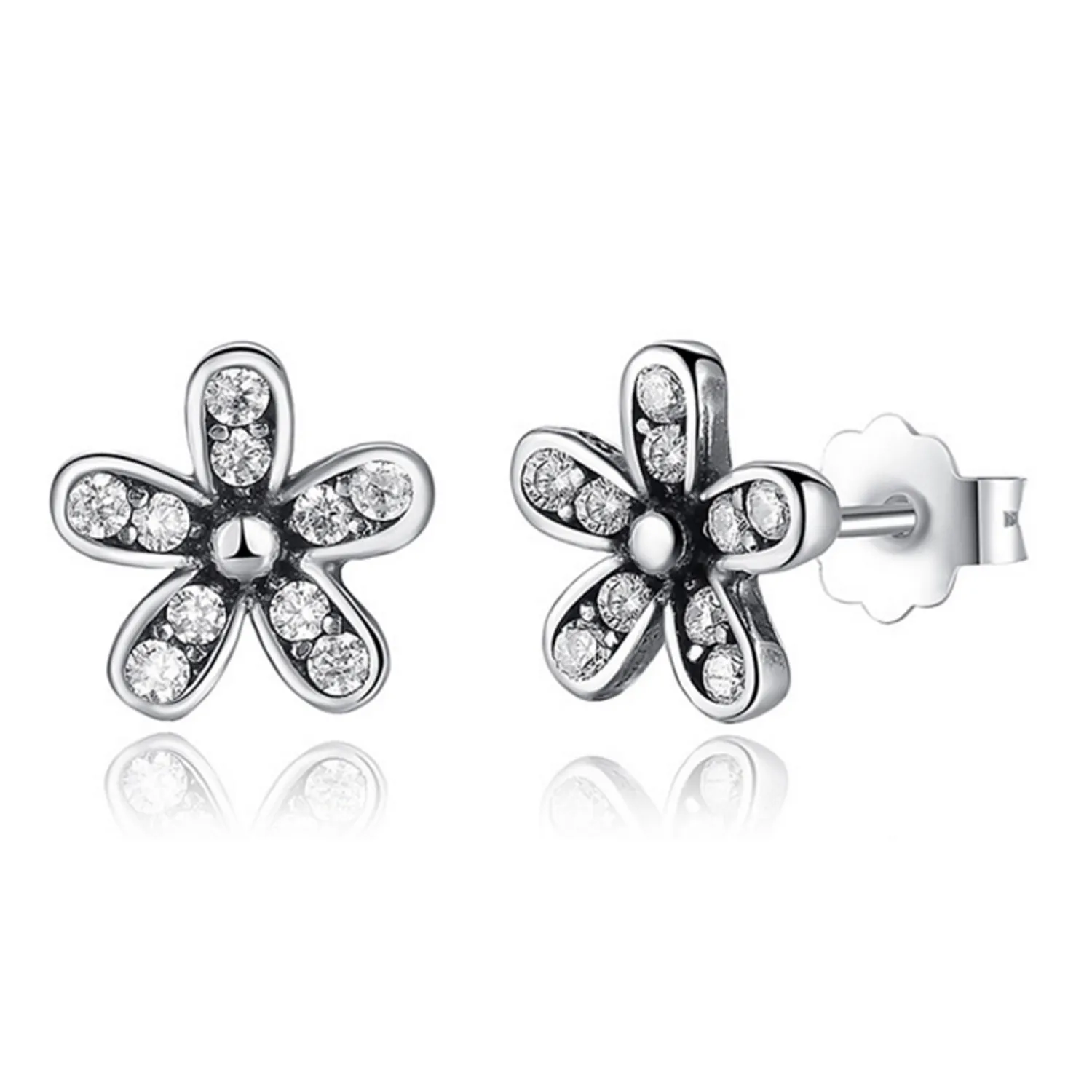 925 Sterling Silver Zirconia Flowers Stud Earrings 40200179