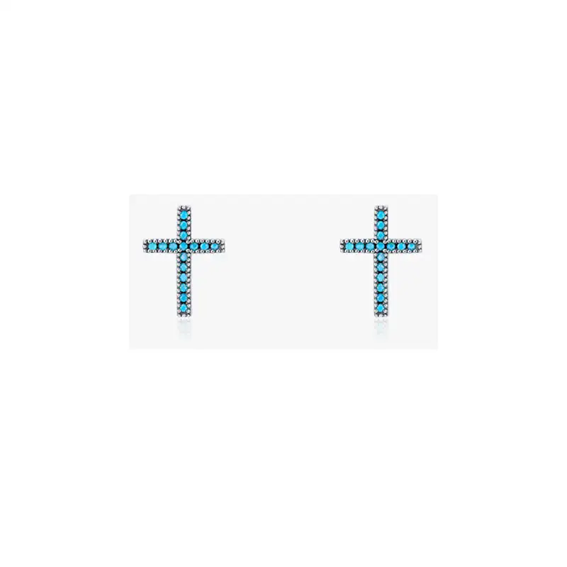 925 Sterling Silver Turquoise Cross Stud Earrings 40200181