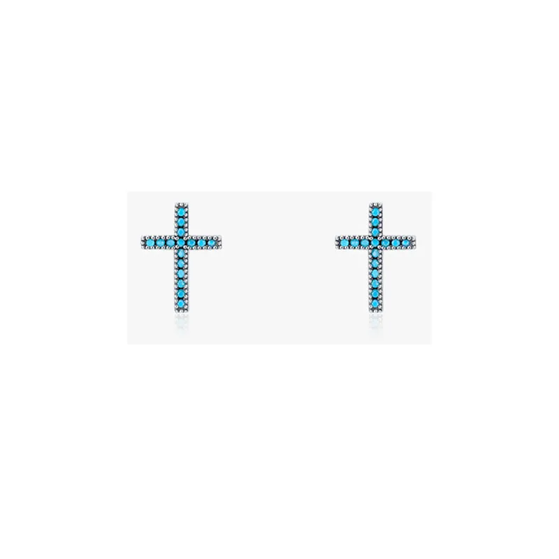 925 Sterling Silver Turquoise Cross Stud Earrings 40200181
