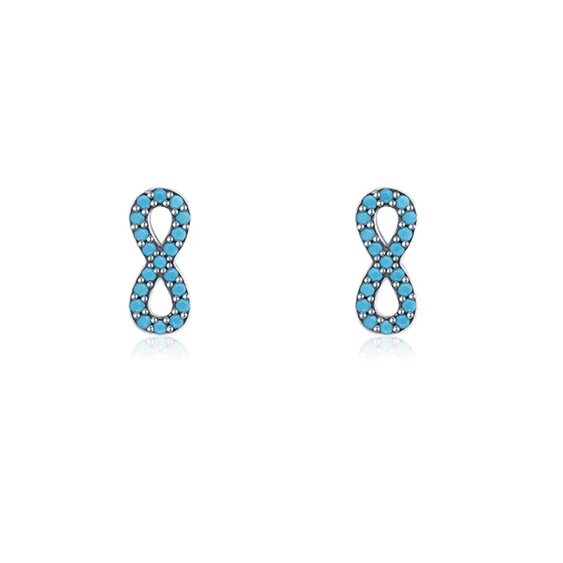 925 Sterling Silver Turquoise Infinity Stud Earrings 40200182