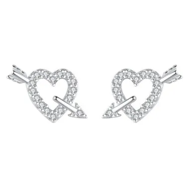 Sterling Silver Zirconia Heart Arrow Stud Earrings 40200191