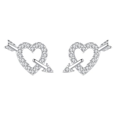 Sterling Silver Zirconia Heart Arrow Stud Earrings 40200191