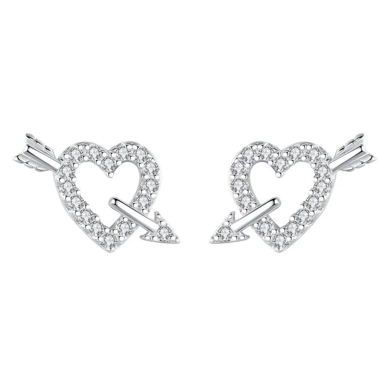 Sterling Silver Zirconia Heart Arrow Stud Earrings 40200191