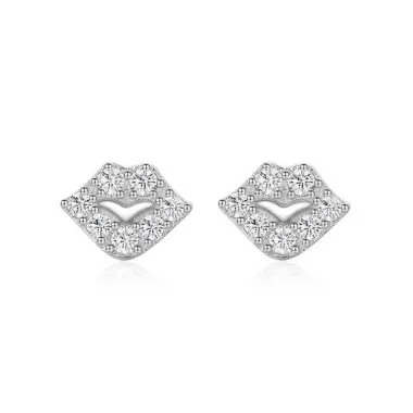 Sterling Silver Zirconia Lips Stud Earrings 40200193