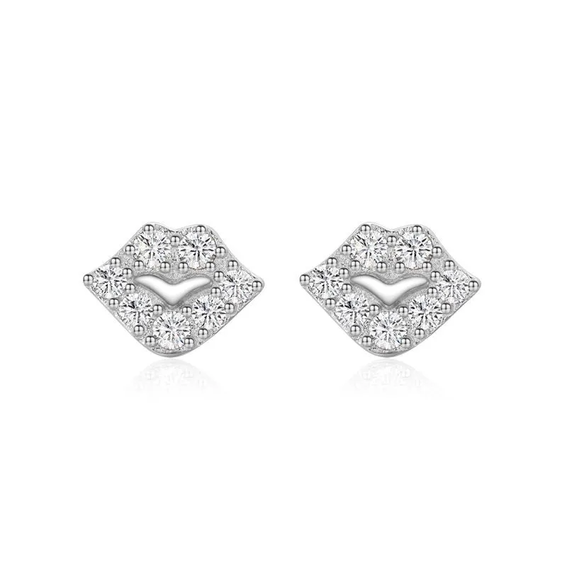 Sterling Silver Zirconia Lips Stud Earrings 40200193