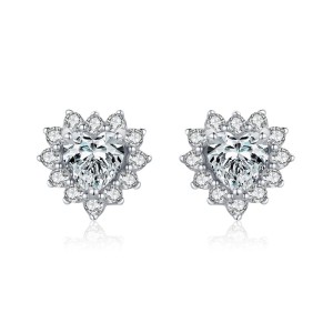 Sterling Silver Sparkle Zirconia Heart Stud Earrings 40200199
