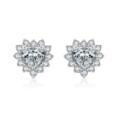 Sterling Silver Sparkle Zirconia Heart Stud Earrings 40200199