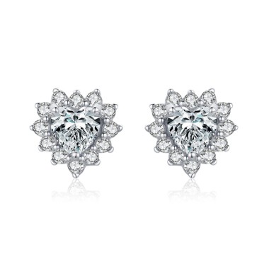 Sterling Silver Sparkle Zirconia Heart Stud Earrings 40200199