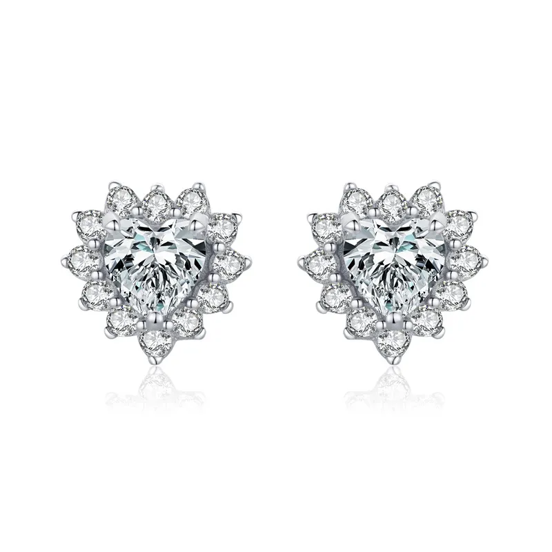 Sterling Silver Sparkle Zirconia Heart Stud Earrings 40200199