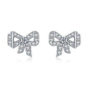 Sterling Silver Lovely Zirconia Bow Stud Earrings 40200200