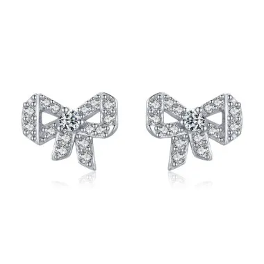 Sterling Silver Lovely Zirconia Bow Stud Earrings 40200200