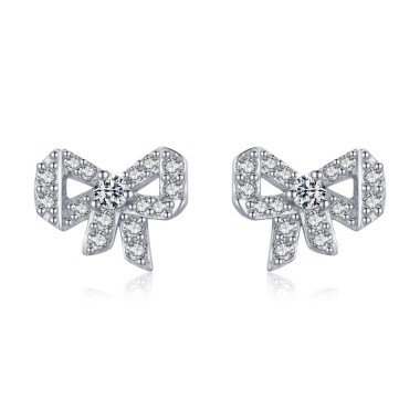 Sterling Silver Lovely Zirconia Bow Stud Earrings 40200200
