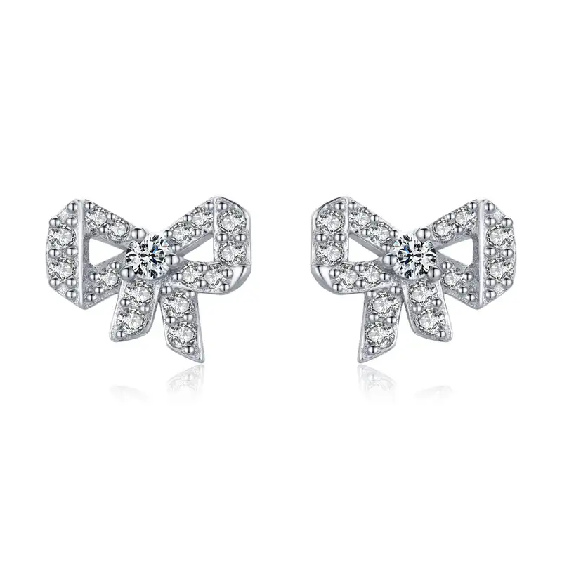 Sterling Silver Lovely Zirconia Bow Stud Earrings 40200200
