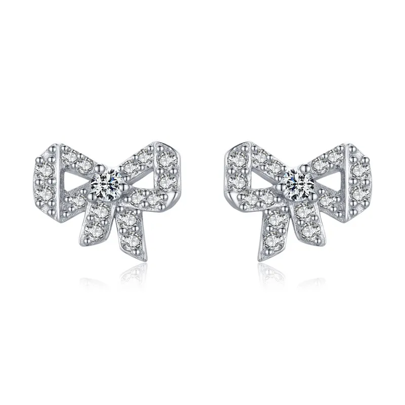 Sterling Silver Lovely Zirconia Bow Stud Earrings 40200200