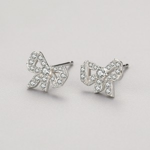 Sterling Silver Lovely Zirconia Bow Stud Earrings 40200200