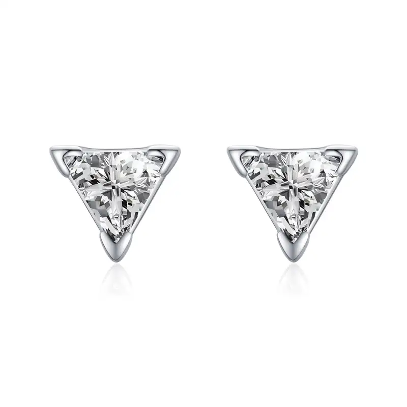 Sterling Silver Sparkle Zirconia Triangle Stud Earrings 40200201
