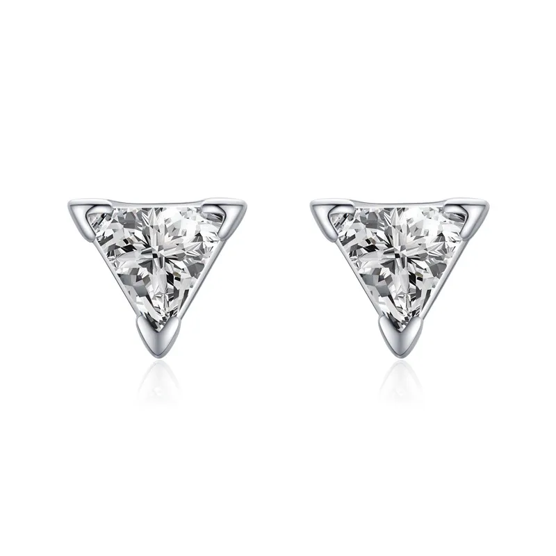 Sterling Silver Sparkle Zirconia Triangle Stud Earrings 40200201