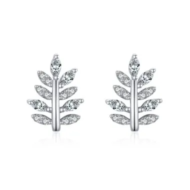 Sterling Silver Zirconia Leaf Stud Earrings 40200203