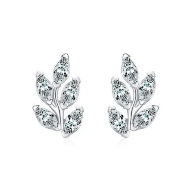 Sterling Silver Zirconia Leaf Stud Earrings 40200207