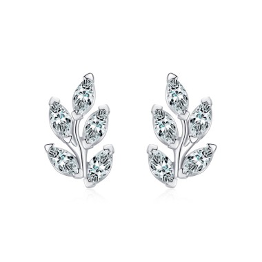 Sterling Silver Zirconia Leaf Stud Earrings 40200207