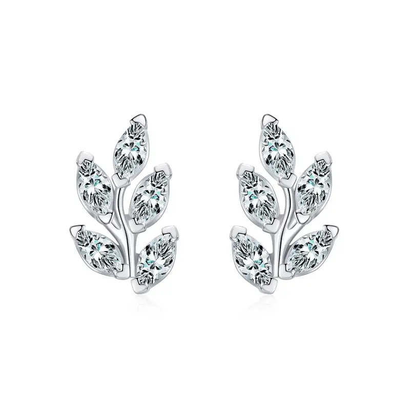 Sterling Silver Zirconia Leaf Stud Earrings 40200207