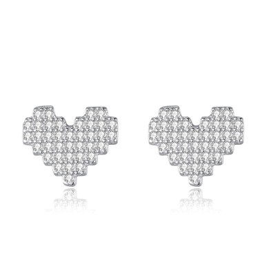 Sterling Silver Sparkle Zirconia Heart Stud Earrings 40200209