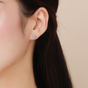 Sterling Silver Sparkle Zirconia Heart Stud Earrings 40200209