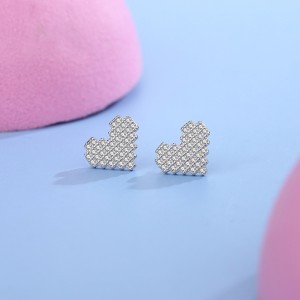 Sterling Silver Sparkle Zirconia Heart Stud Earrings 40200209