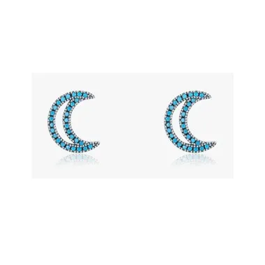 Sterling Silver Turquoise Moon Stud Earrings 40200213