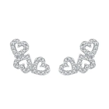 Sterling Silver Zirconia Three Hearts Stud Earrings 40200216